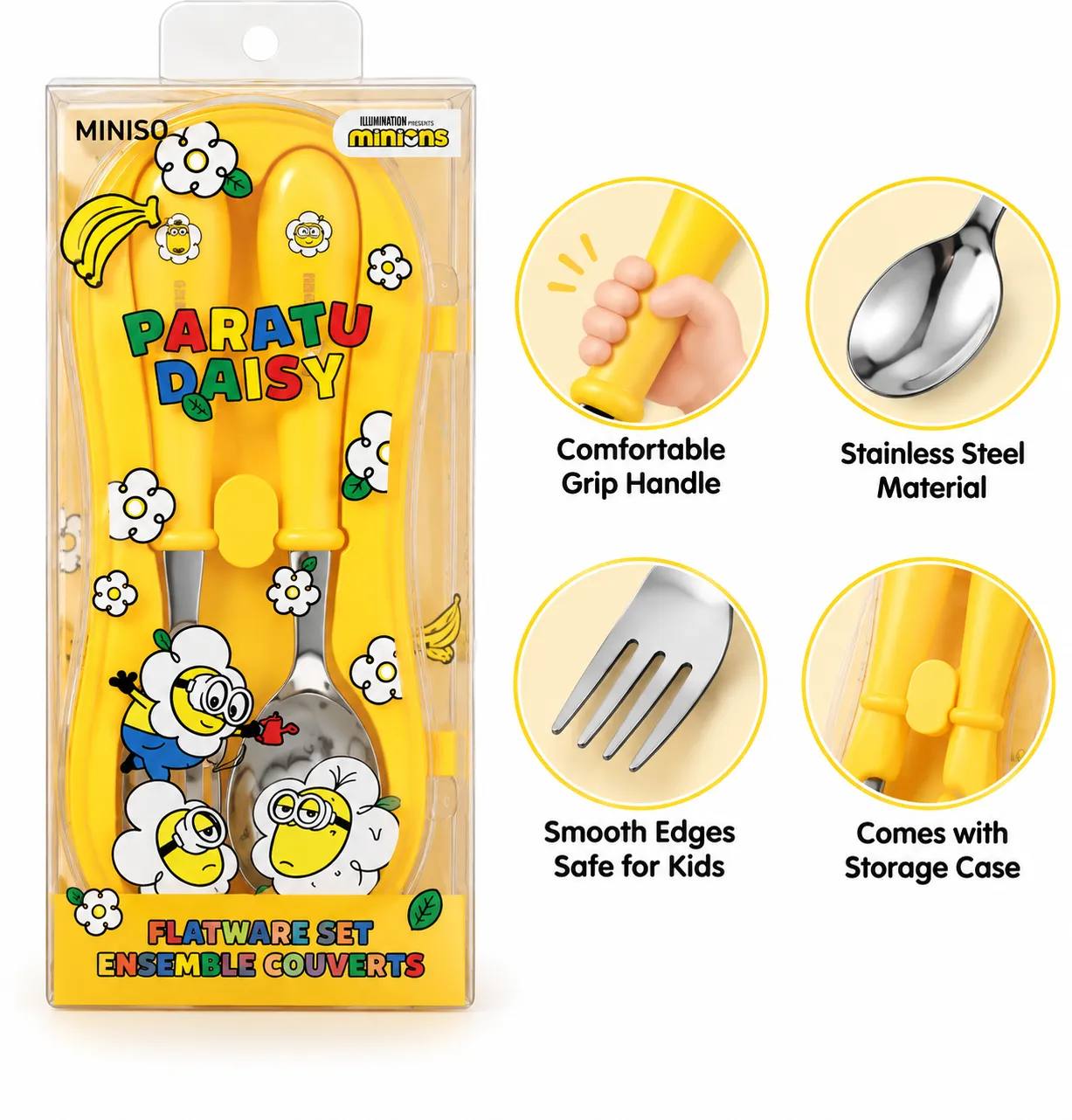 Daisy Minions Collection Fork & Spoon Set Yellow | Cute Cartoon Cutlery Set | Kids Flatware Set