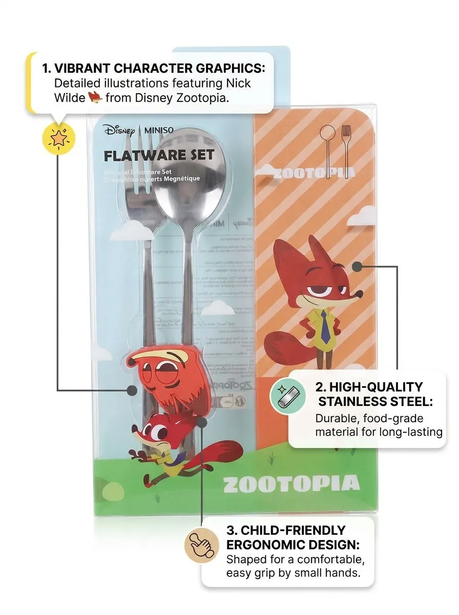 Disney Zootopia Collection Magnetic Flatware Set – Nick Fork & Spoon Set