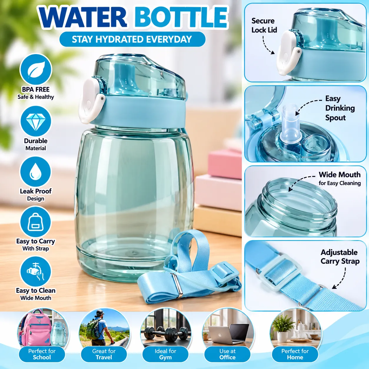 Plastic Bottle with Shoulder Strap (1300mL)