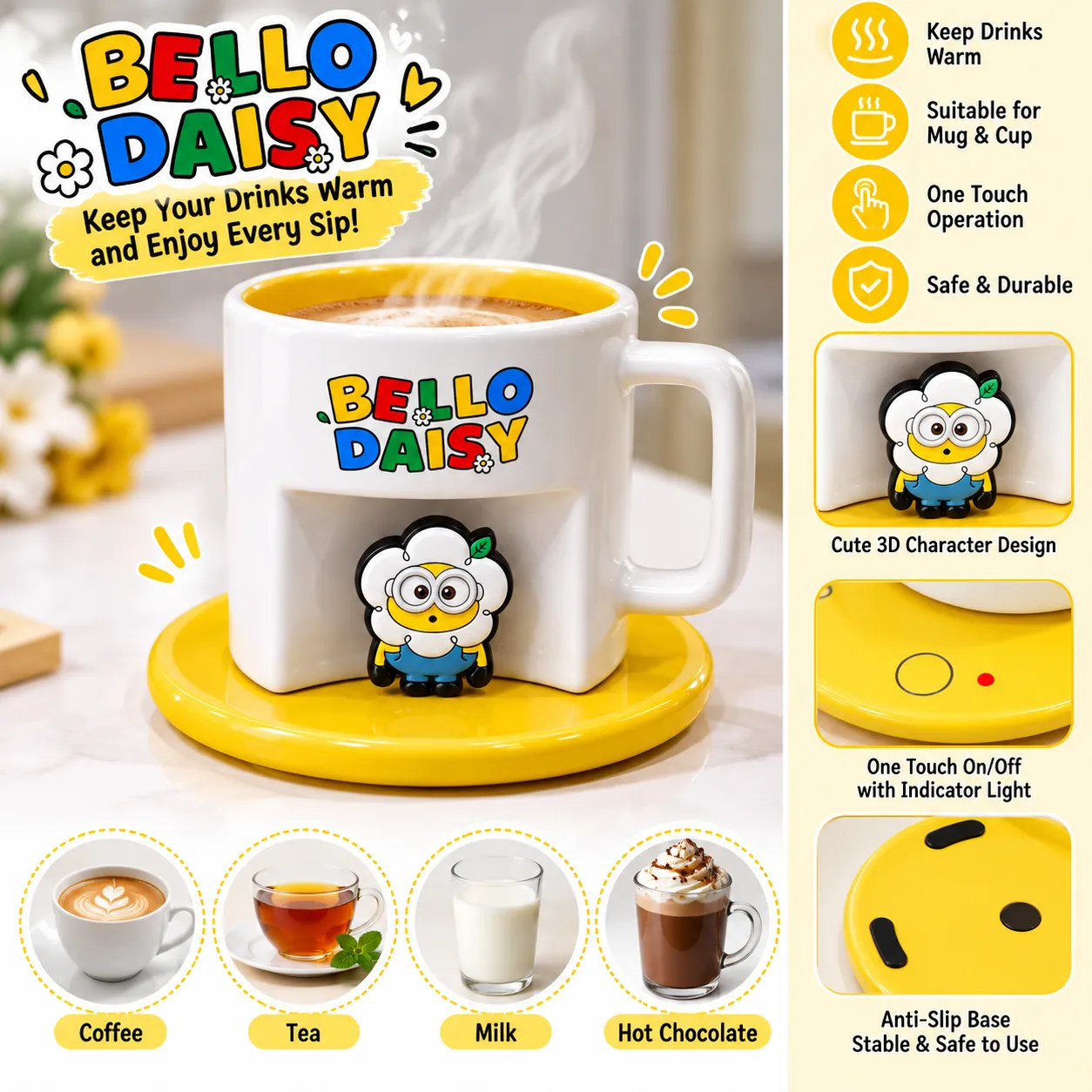 Daisy Minions Collection Ceramic Cup with Cartoon Coaster (390mL)