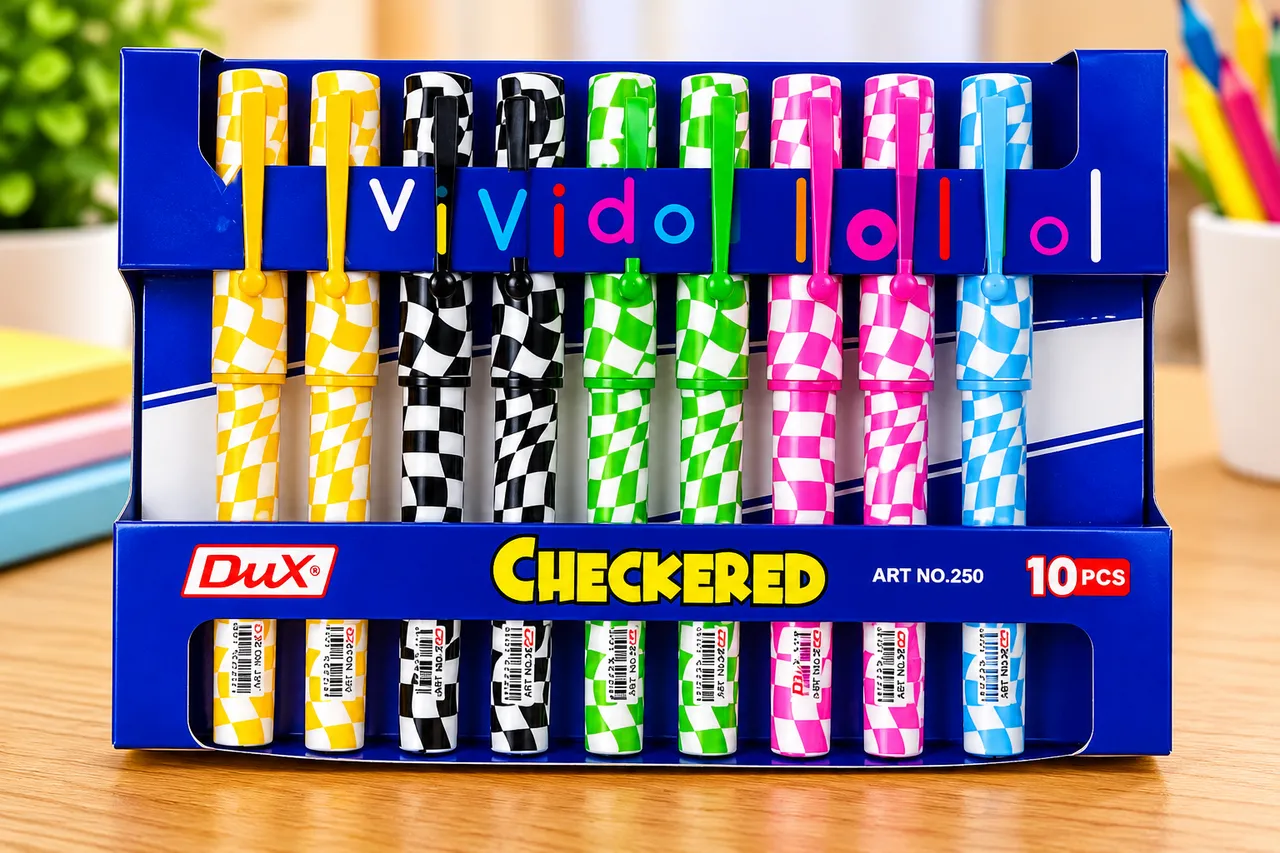 DuX Checkered Color Pen Set – 10 PCS Vibrant Pens with Stylish Checkered Design & Secure Clip