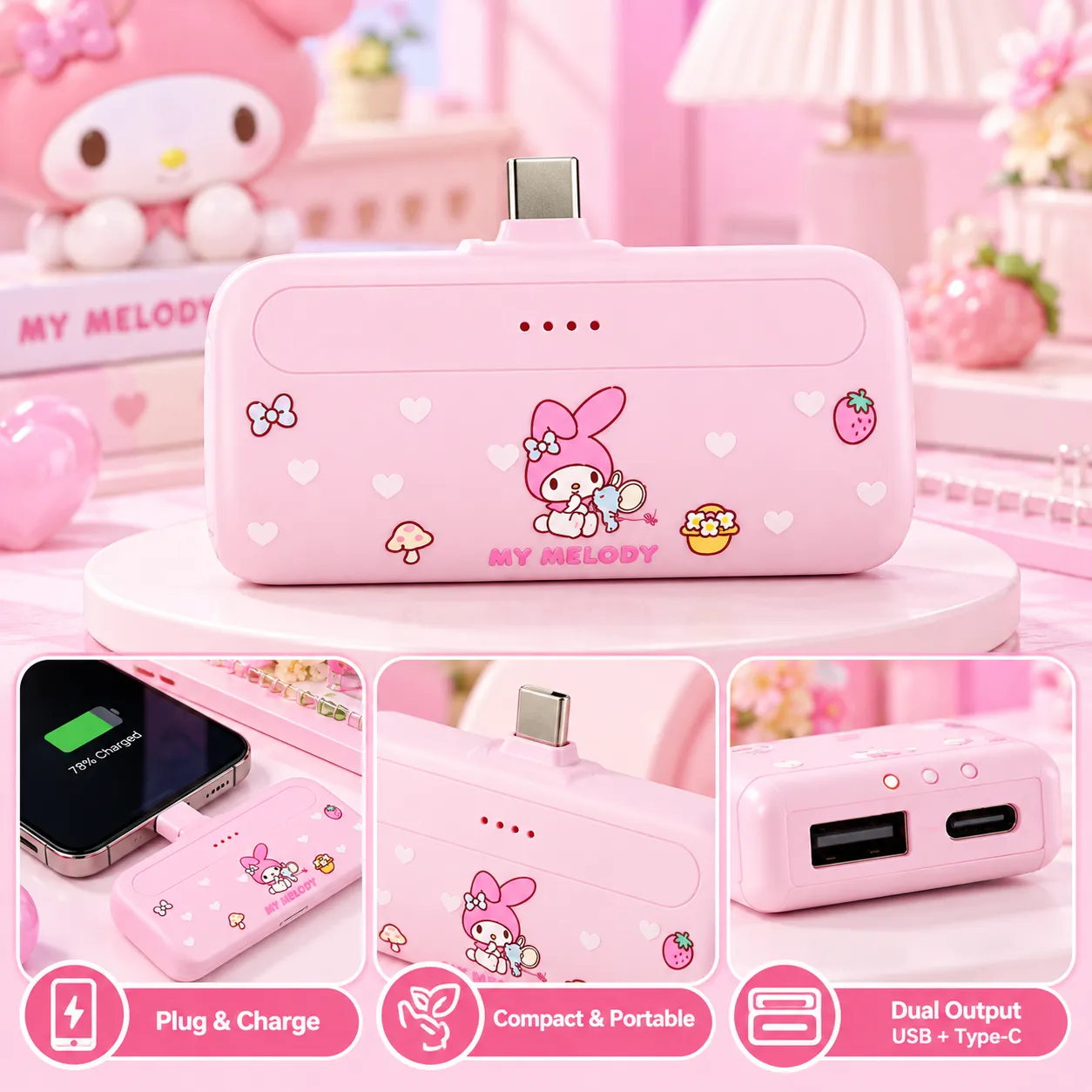 Sanrio characters 4500mAh Plug-in Type-C Power Bank(Cinnamoroll) Model: F69