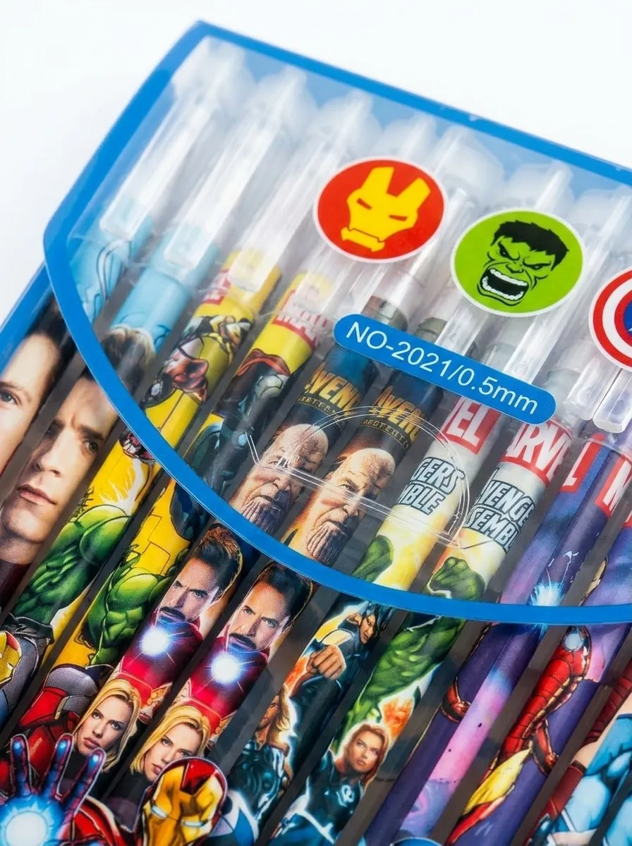 Marvel Avengers  0.5mm Fine Tip Gel Pens Set – 12 Pcs | Colorful Cartoon Pens