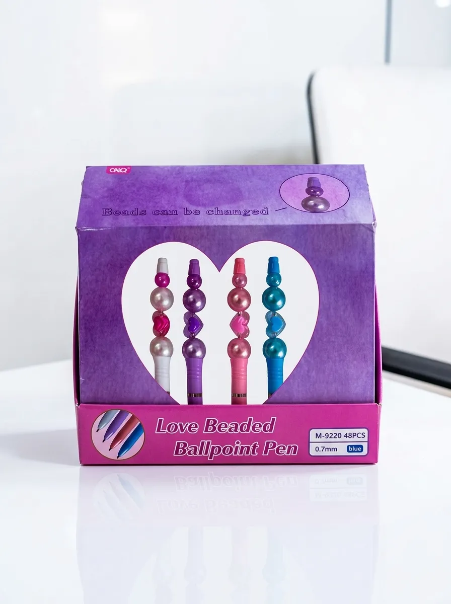 Love Beaded Ballpoint Pen M-9220 0.7mm Blue Ink Decorative Crystal Beaded Pen