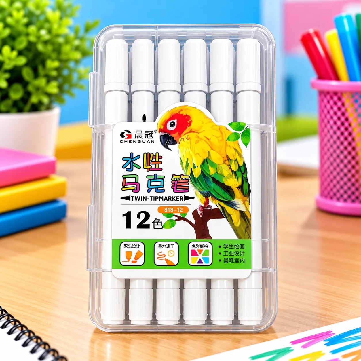 12 Pcs Acrylic Marker Pens Set – Water-Based Twin Tip Markers for Drawing, Painting, Art & Craft