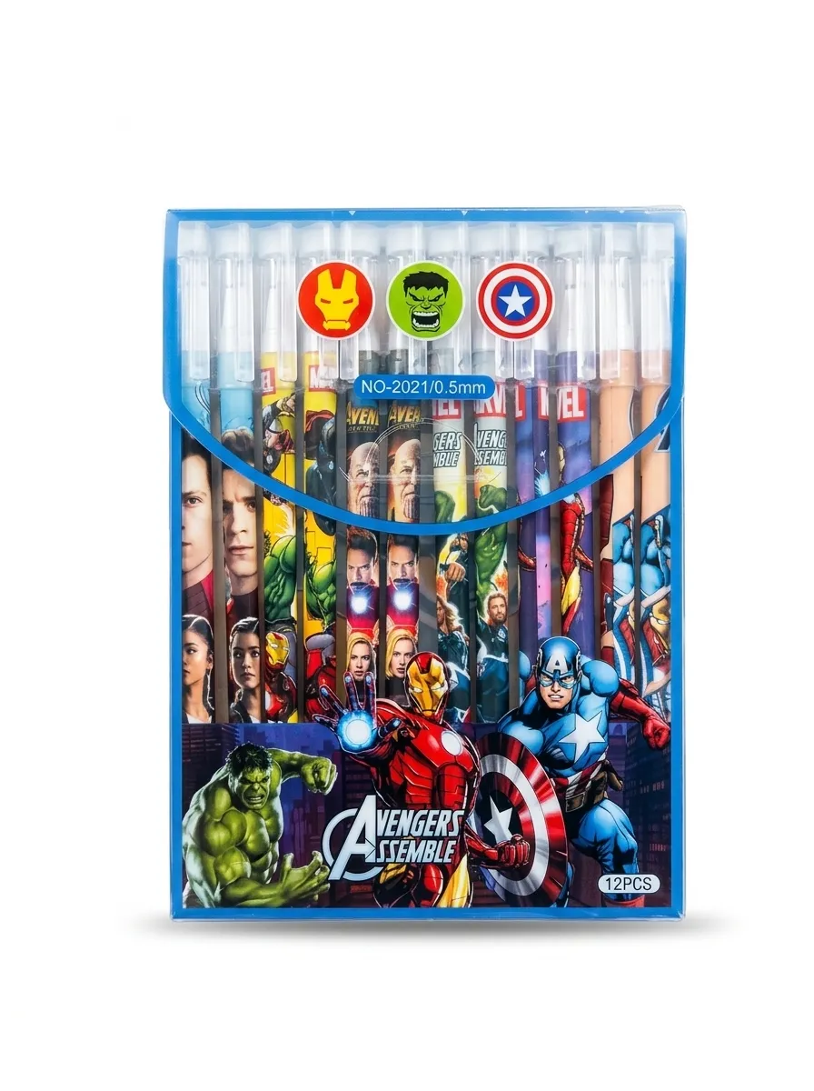 Marvel Avengers  0.5mm Fine Tip Gel Pens Set – 12 Pcs | Colorful Cartoon Pens