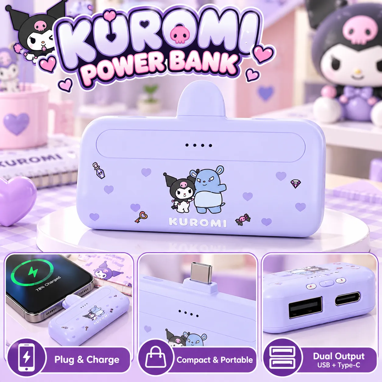 Sanrio characters 4500mAh Plug-in Type-C Power Bank(Cinnamoroll) Model: F69