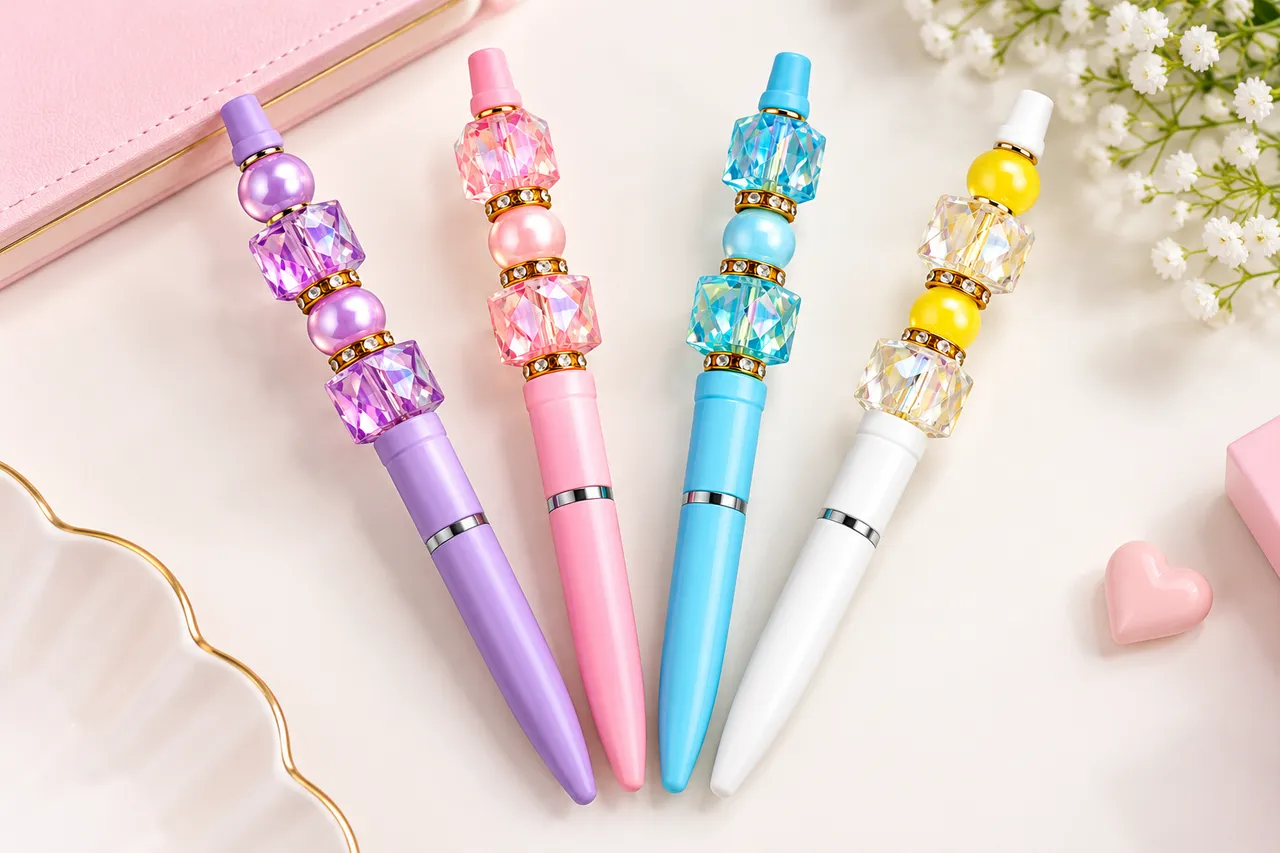 Love Beaded Ballpoint Pen M-9220 0.7mm Blue Ink Decorative Crystal Beaded Pen