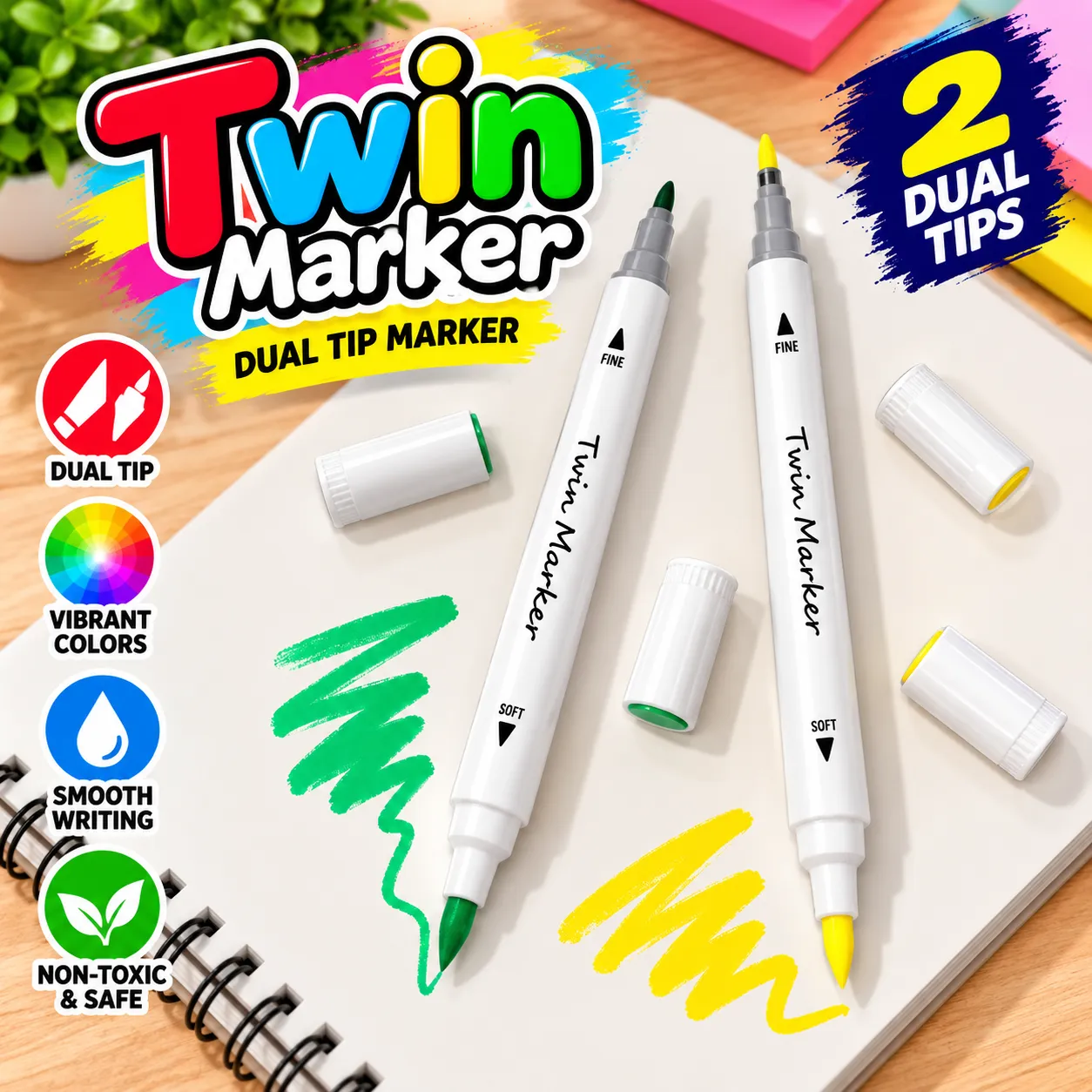 12 Pcs Acrylic Marker Pens Set – Water-Based Twin Tip Markers for Drawing, Painting, Art & Craft