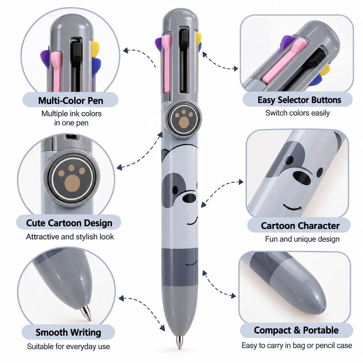 We Bare Bears Ballpoint Pen 8 Color Multicolor Ink Pen – Random Color